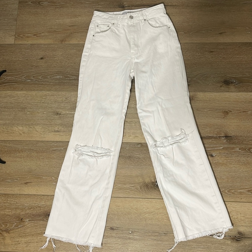 Stradivarius White wide leg ripped jeans